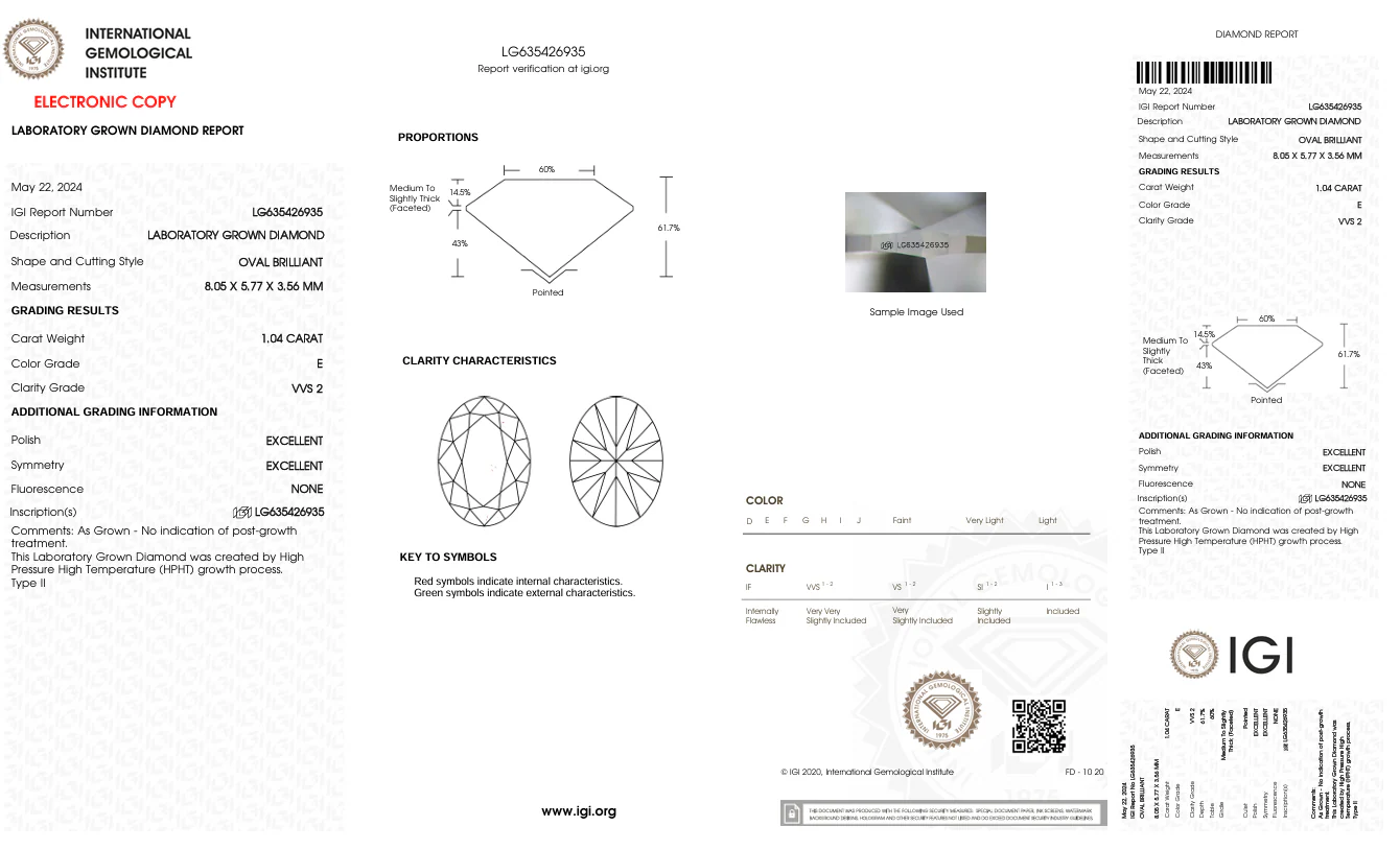 1.04 Carat Oval Lab Grown Diamond, VVS2/E - Image 2