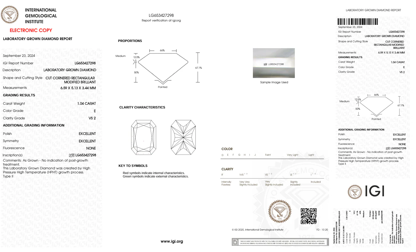 1.04 Carat Radiant Lab Grown Diamond, VS2/E - Image 2