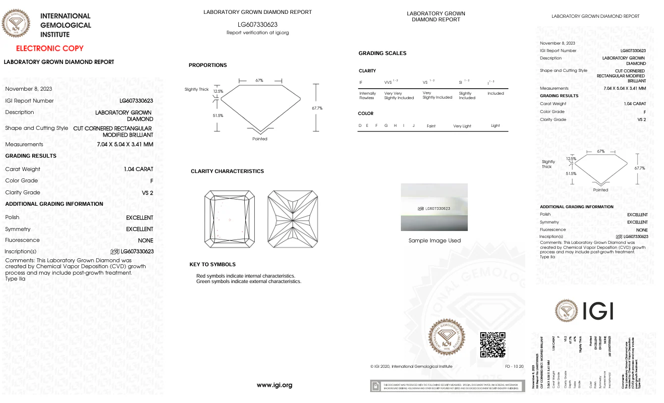 1.04 Carat Radiant Lab Grown Diamond, VS2/F - Image 2