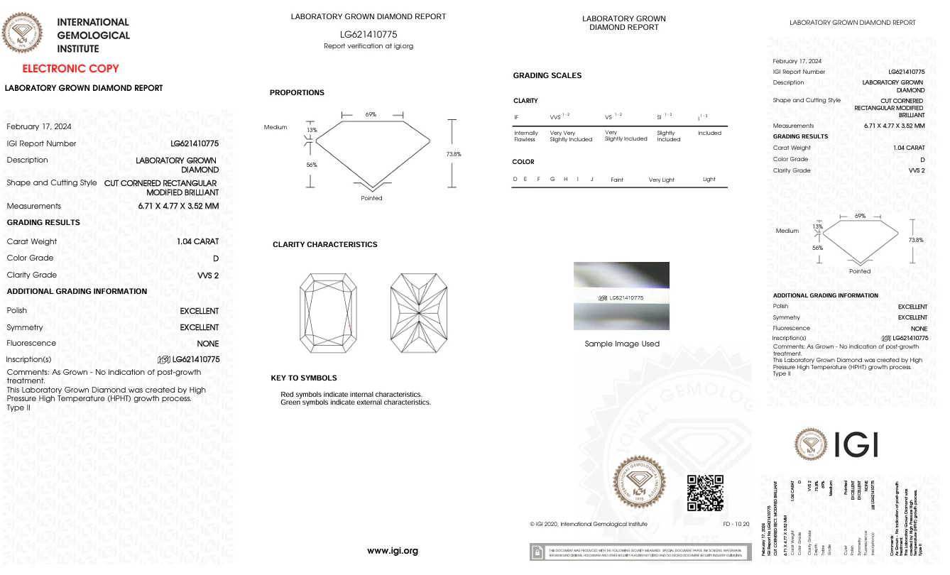 1.04 Carat Radiant Lab Grown Diamond, VVS2/D - Image 2