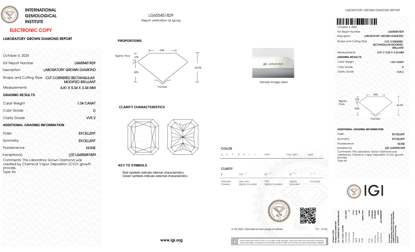1.04 Carat Radiant Lab Grown Diamond, VVS2/D - Image 2