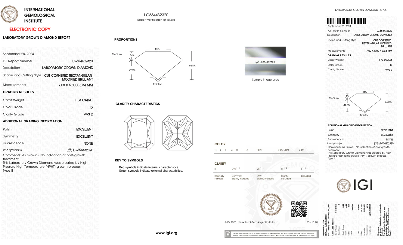 1.04 Carat Radiant Lab Grown Diamond, VVS2/D - Image 2