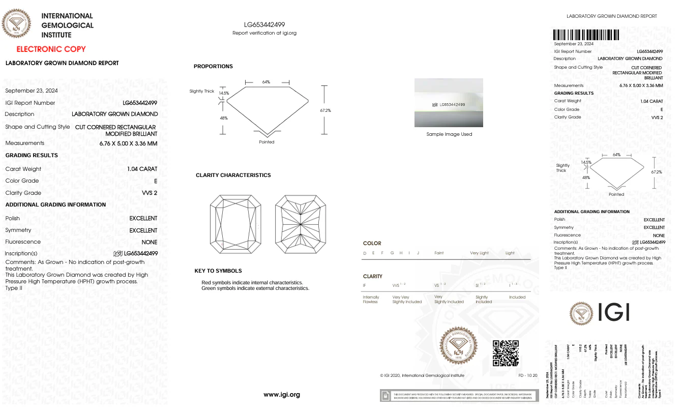 1.04 Carat Radiant Lab Grown Diamond, VVS2/E - Image 2