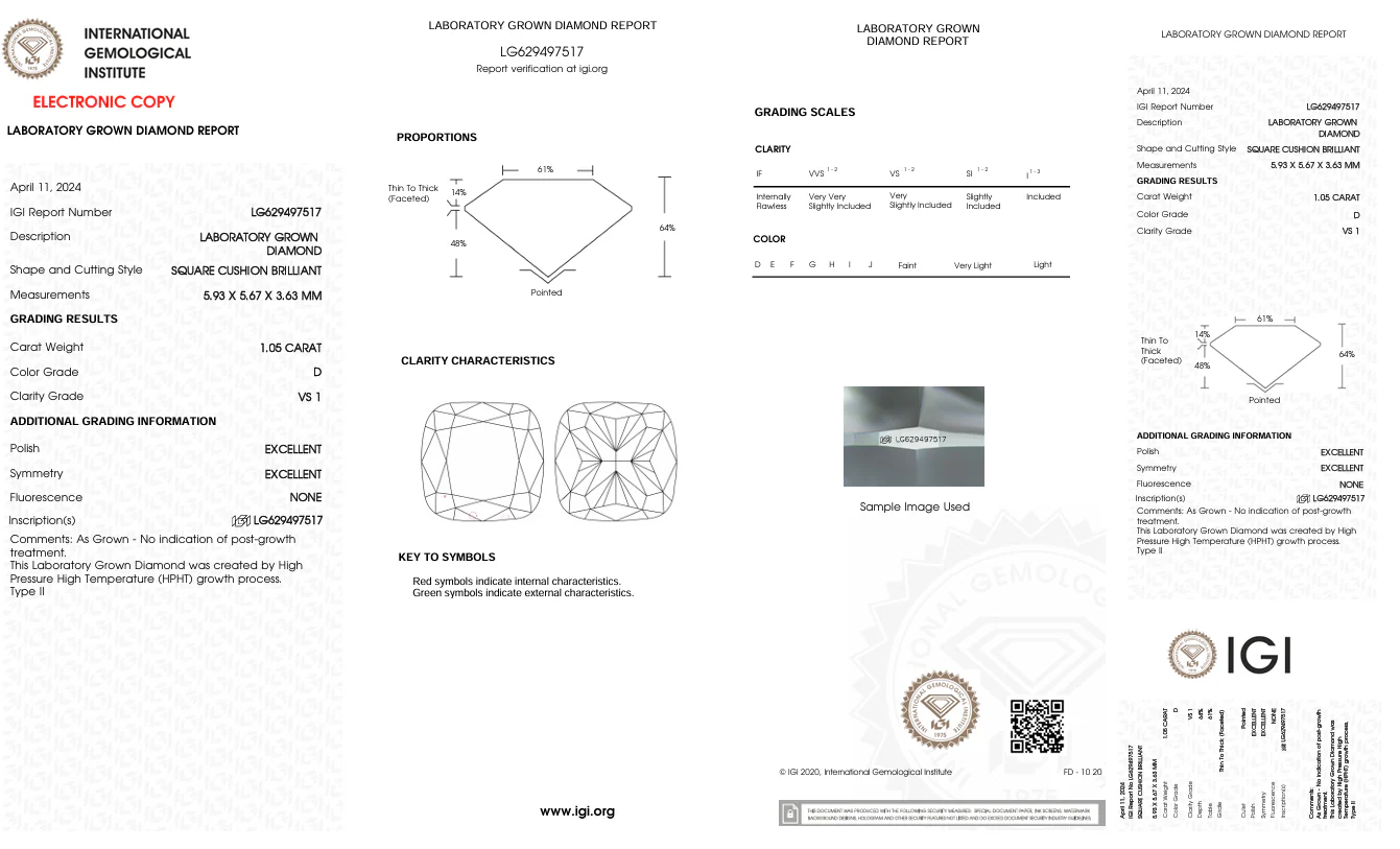 1.05 Carat Cushion Lab Grown Diamond, VS1/D - Image 2