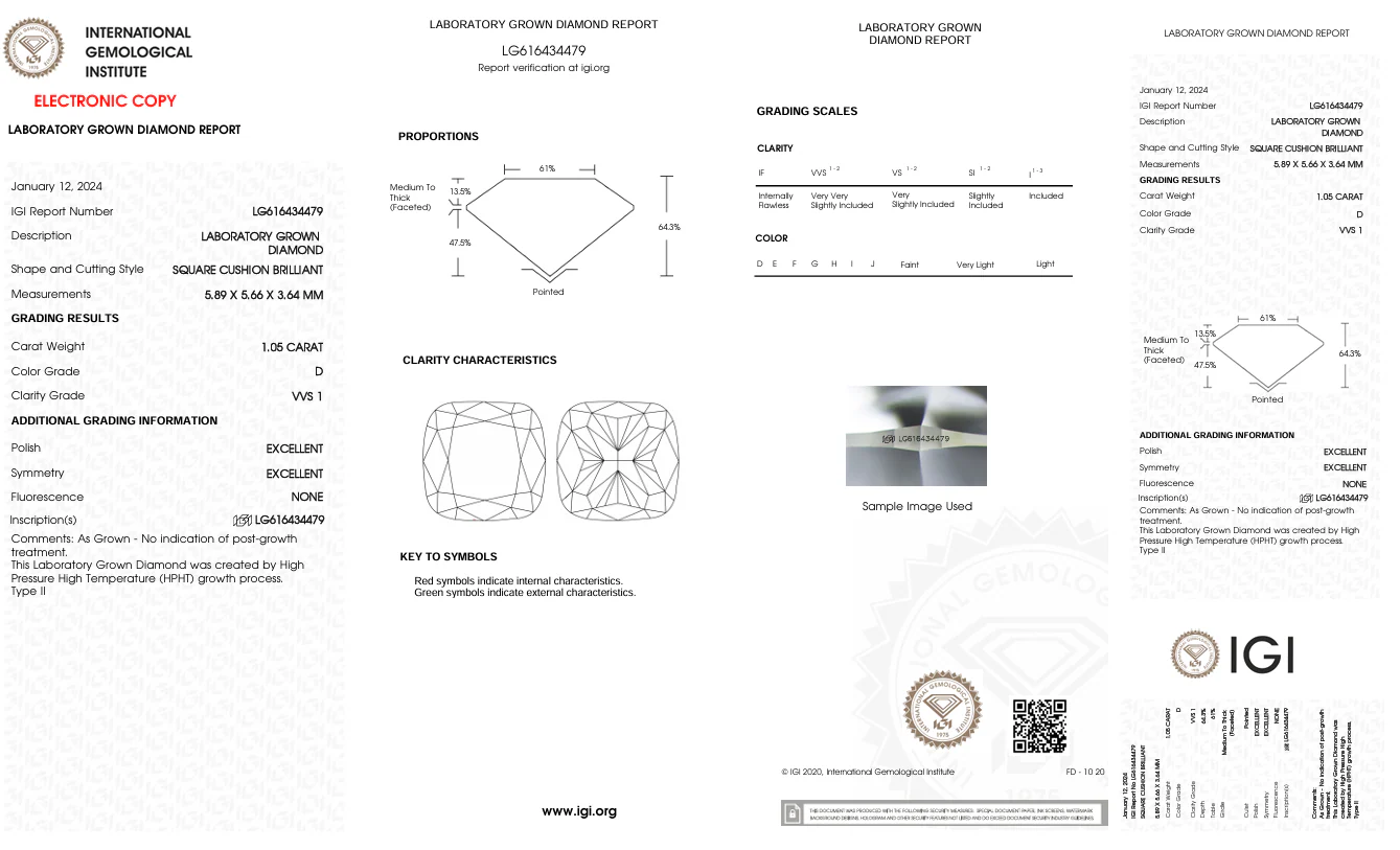 1.05 Carat Cushion Lab Grown Diamond, VVS1/D - Image 2