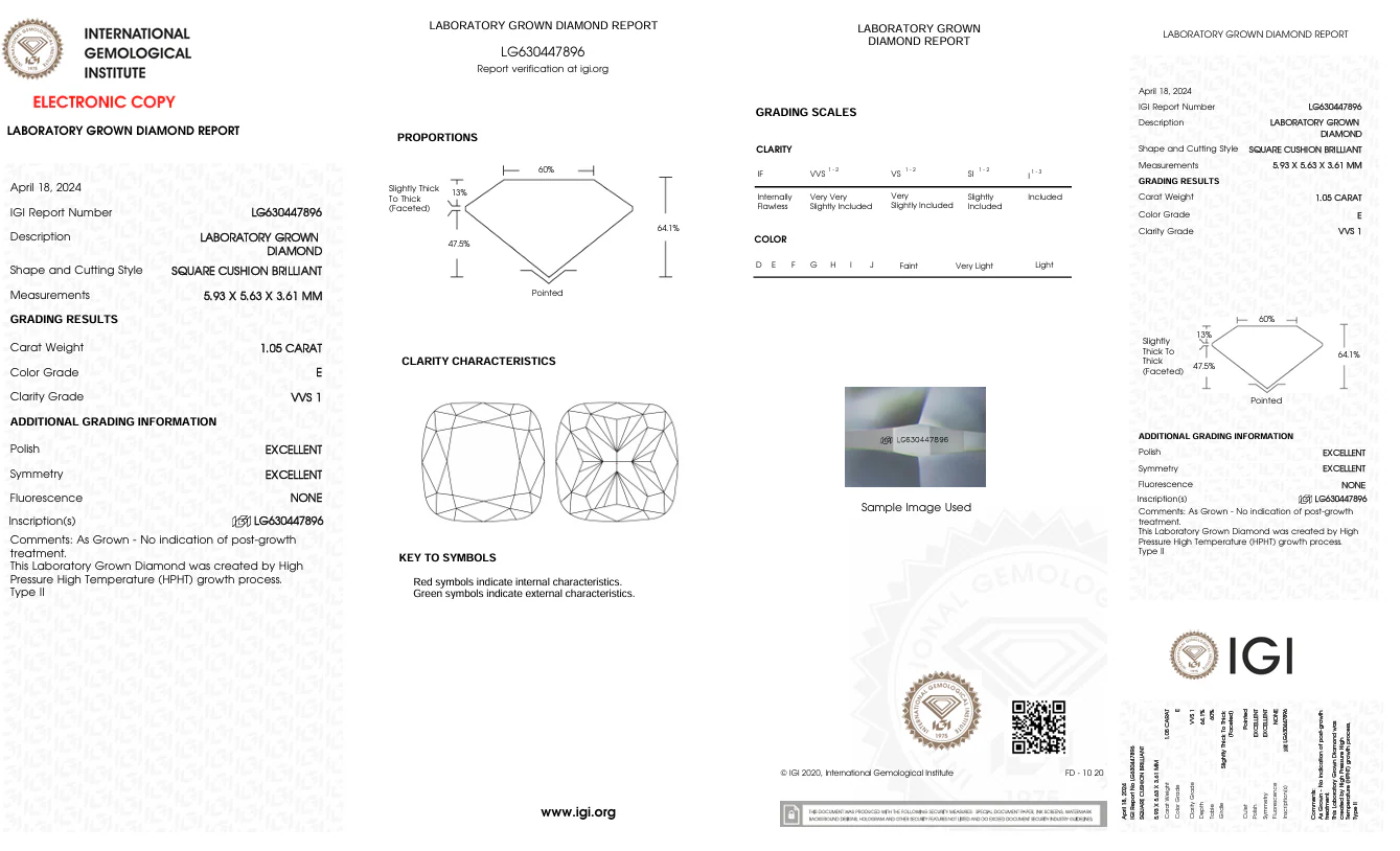 1.05 Carat Cushion Lab Grown Diamond, VVS1/E - Image 2