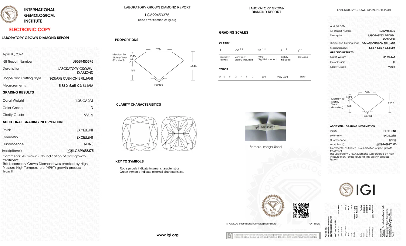 1.05 Carat Cushion Lab Grown Diamond, VVS2/D - Image 2