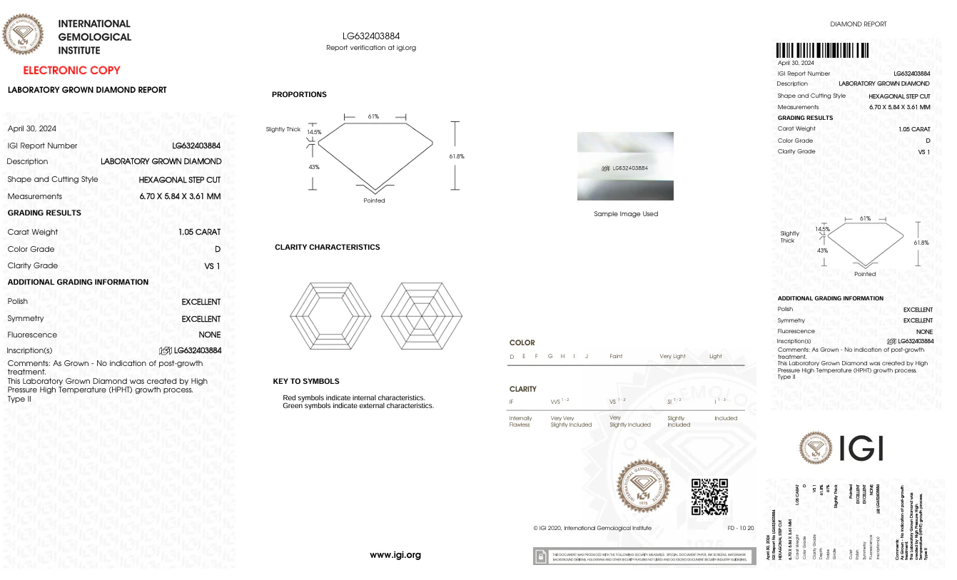 1.05 Carat Hexagonal Lab Grown Diamond, VS1/D - Image 2