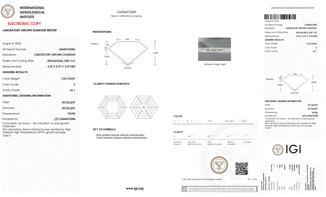1.05 Carat Hexagonal Lab Grown Diamond, VS1/E - Image 2