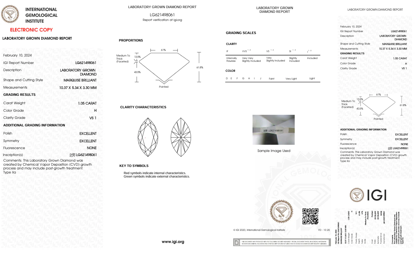 1.05 Carat Marquise Lab Grown Diamond, VS1/H - Image 2