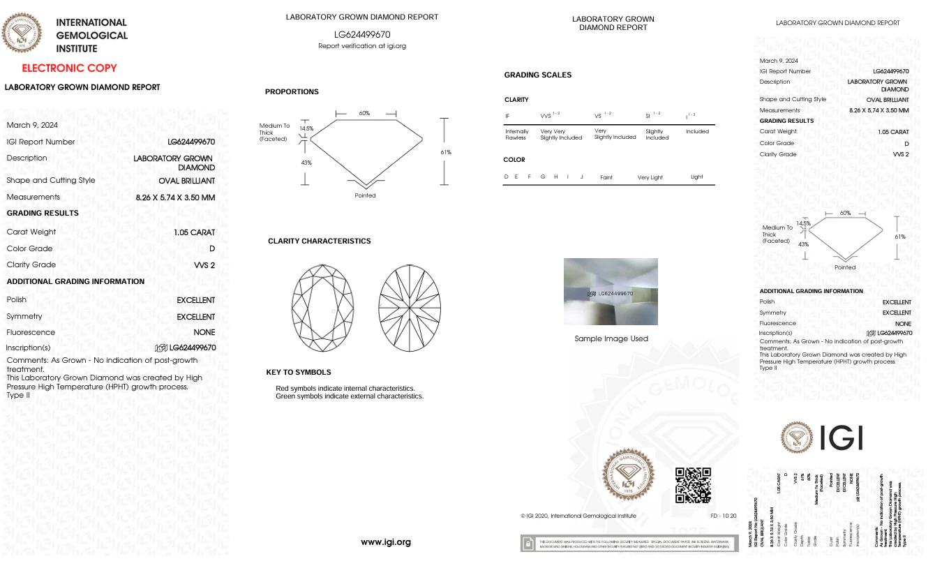 1.05 Carat Oval Lab Grown Diamond, VVS2/D - Image 2