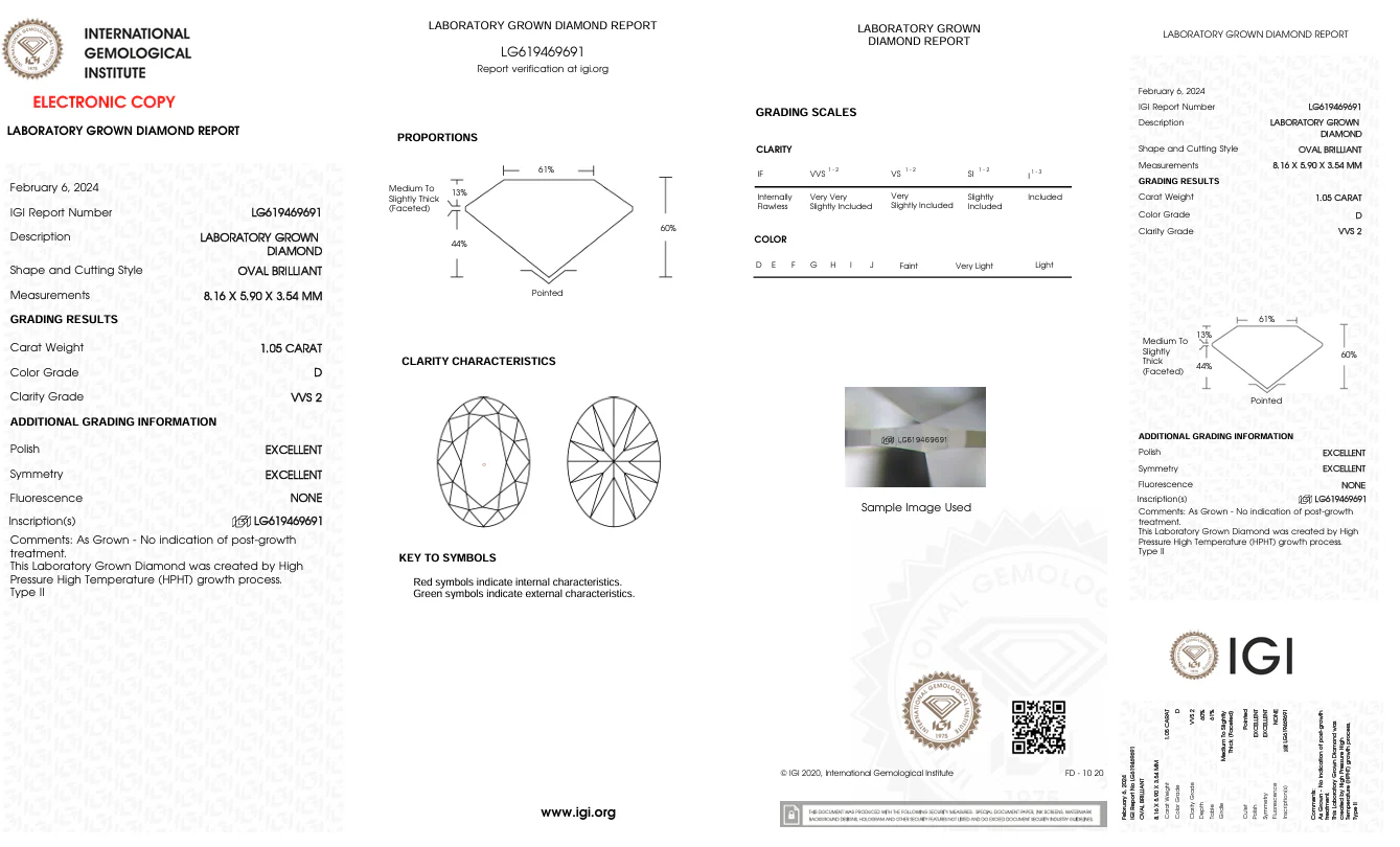 1.05 Carat Oval Lab Grown Diamond, VVS2/D - Image 2
