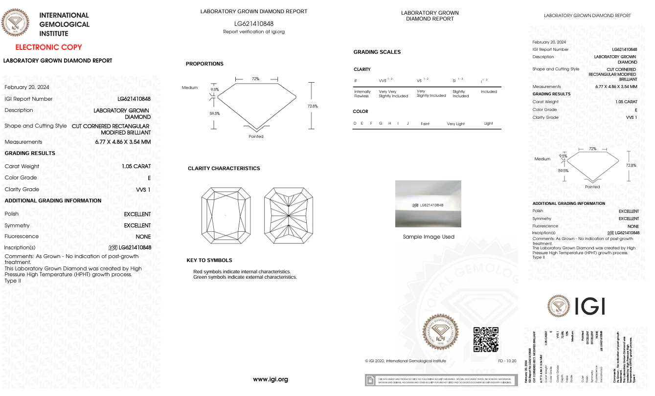 1.05 Carat Radiant Lab Grown Diamond, VVS1/E - Image 2