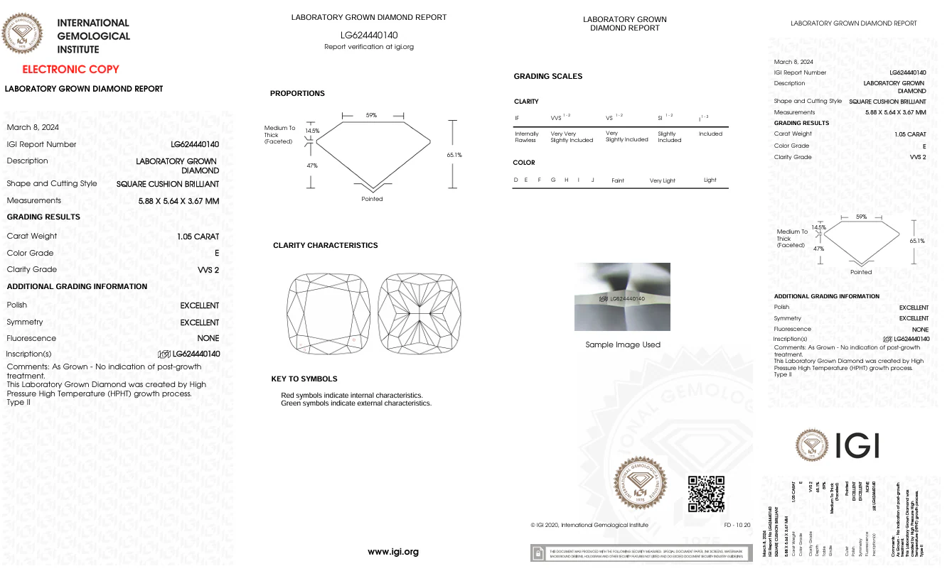 1.05 Carat Cushion Lab Grown Diamond, VVS2/E - Image 2