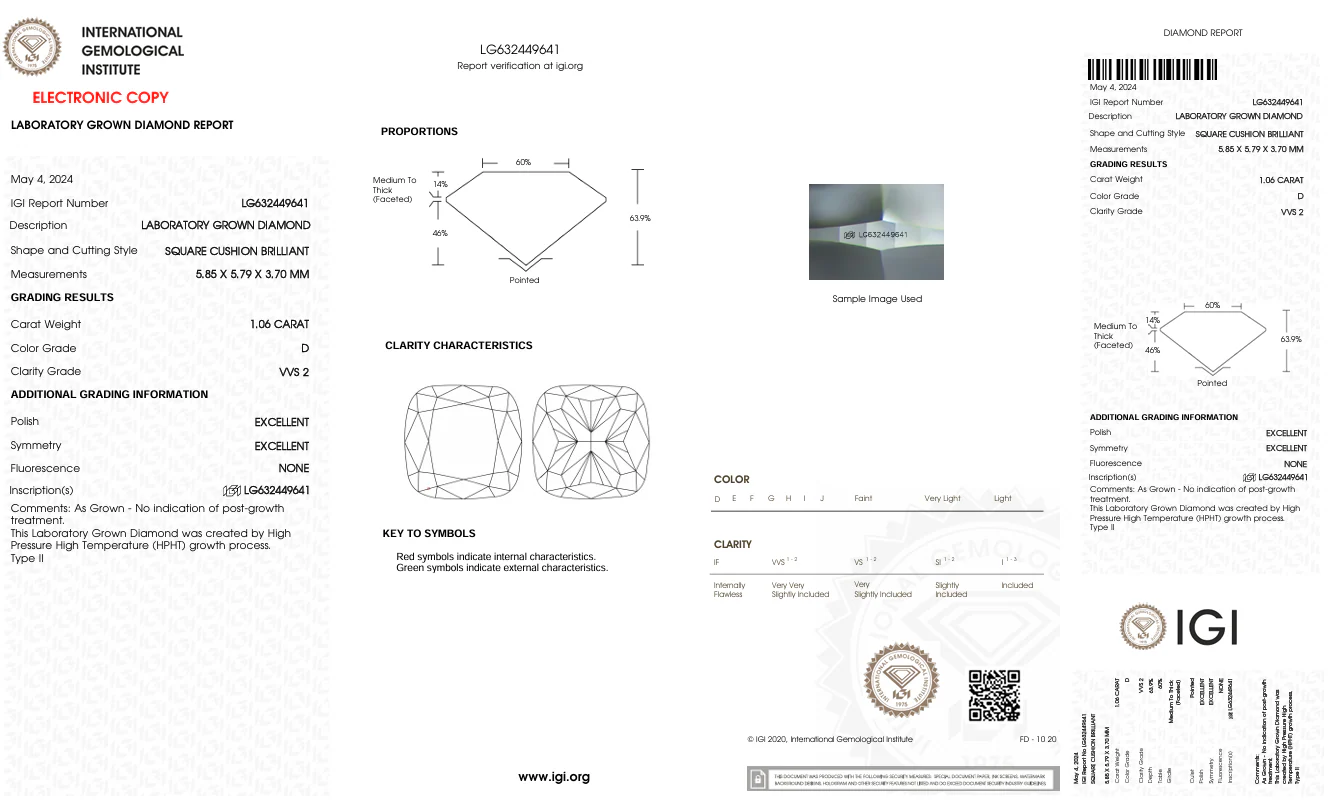 1.06 Carat Cushion Lab Grown Diamond, VVS2/D - Image 2