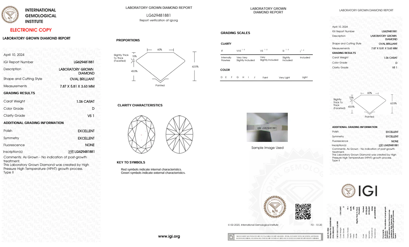 1.06 Carat Oval Lab Grown Diamond, VS1/D - Image 2