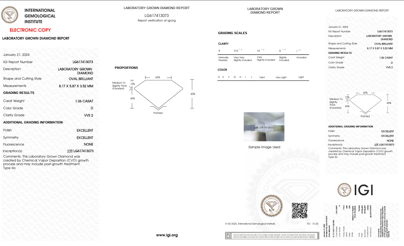 1.06 Carat Oval Lab Grown Diamond, VVS2/D - Image 2