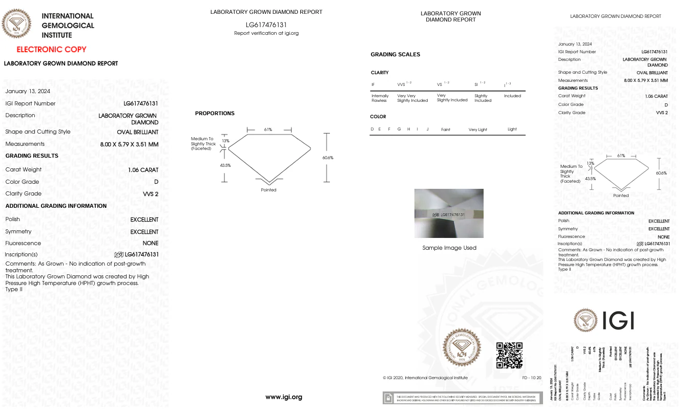 1.06 Carat Oval Lab Grown Diamond, VVS2/D - Image 2