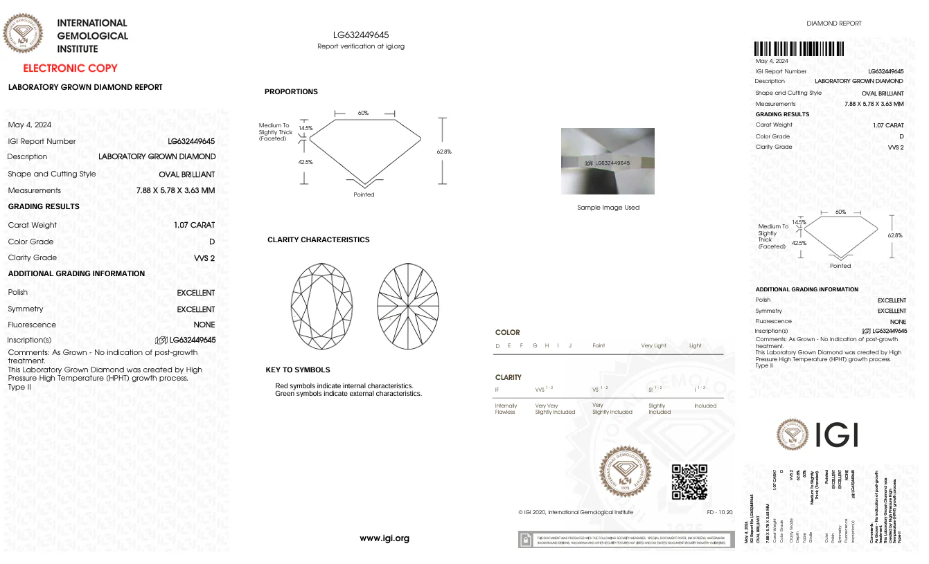 1.07 Carat Oval Lab Grown Diamond, VVS2/D - Image 2