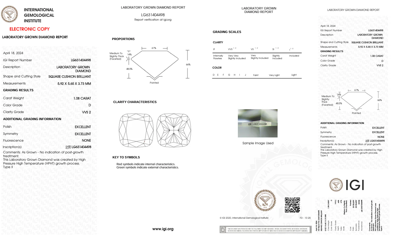 1.08 Carat Cushion Lab Grown Diamond, VVS2/D - Image 2