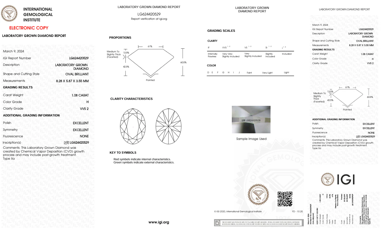 1.08 Carat Oval Lab Grown Diamond, VVS2/H - Image 2