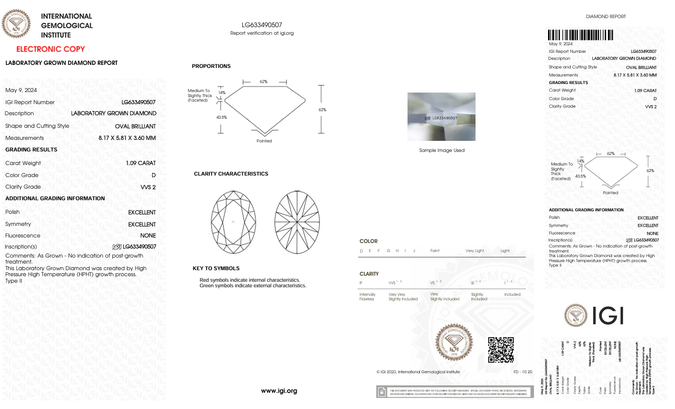 1.09 Carat Oval Lab Grown Diamond, VVS2/D - Image 2