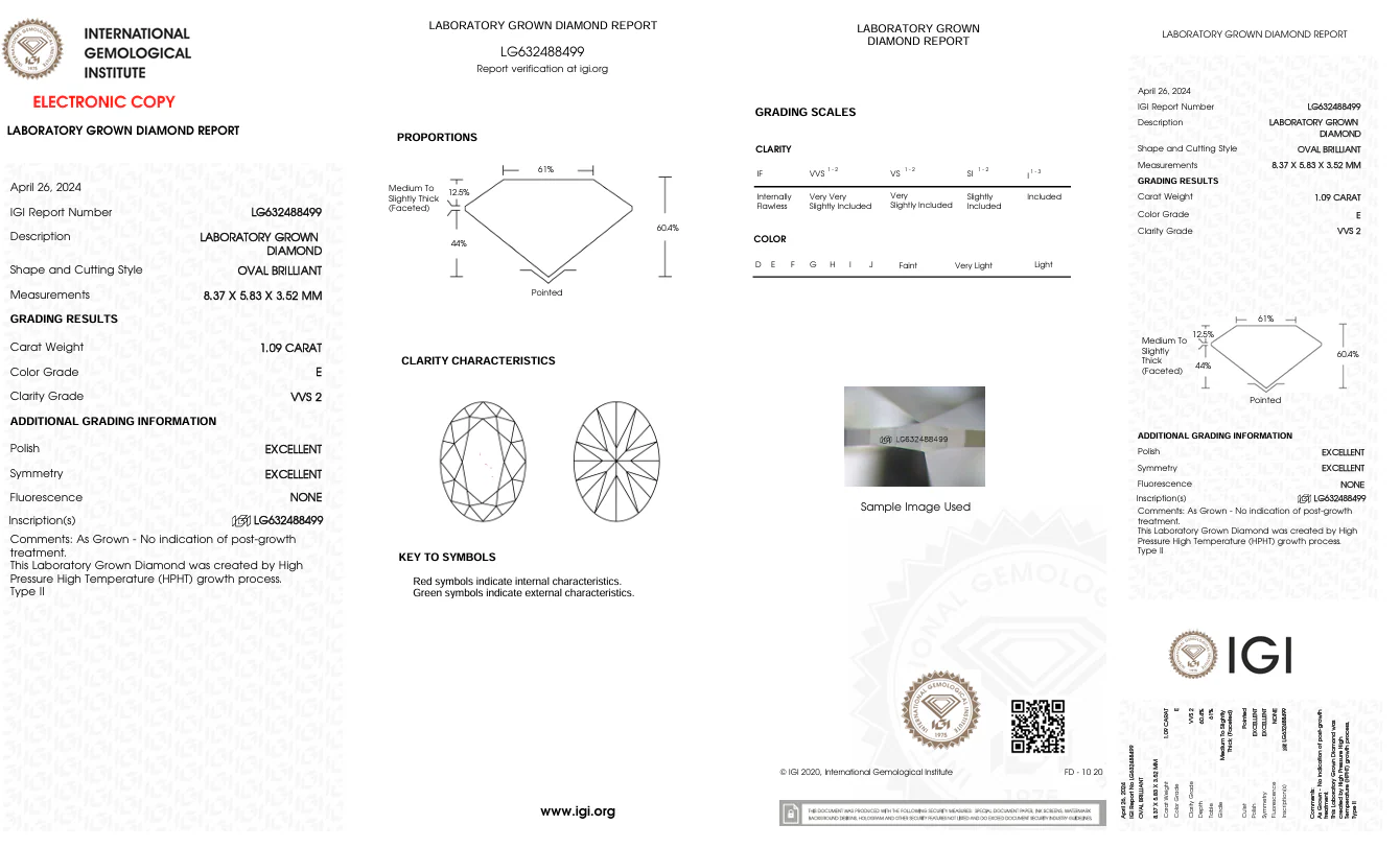 1.09 Carat Oval Lab Grown Diamond, VVS2/E - Image 2