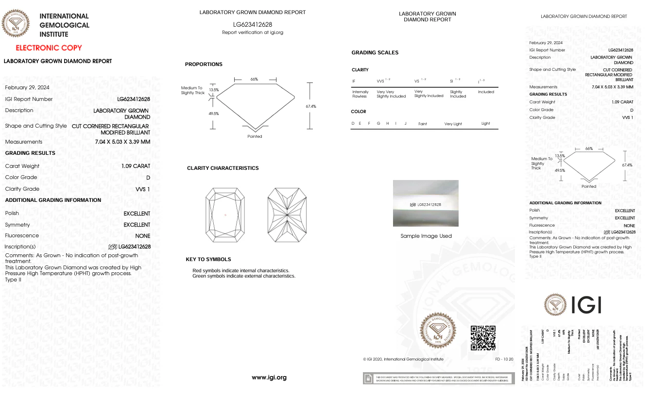 1.09 Carat Radiant Lab Grown Diamond, VVS1/D - Image 2