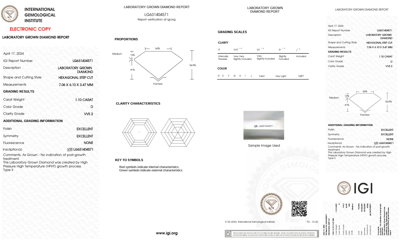 1.1 Carat Hexagonal Lab Grown Diamond, VVS2/D - Image 2