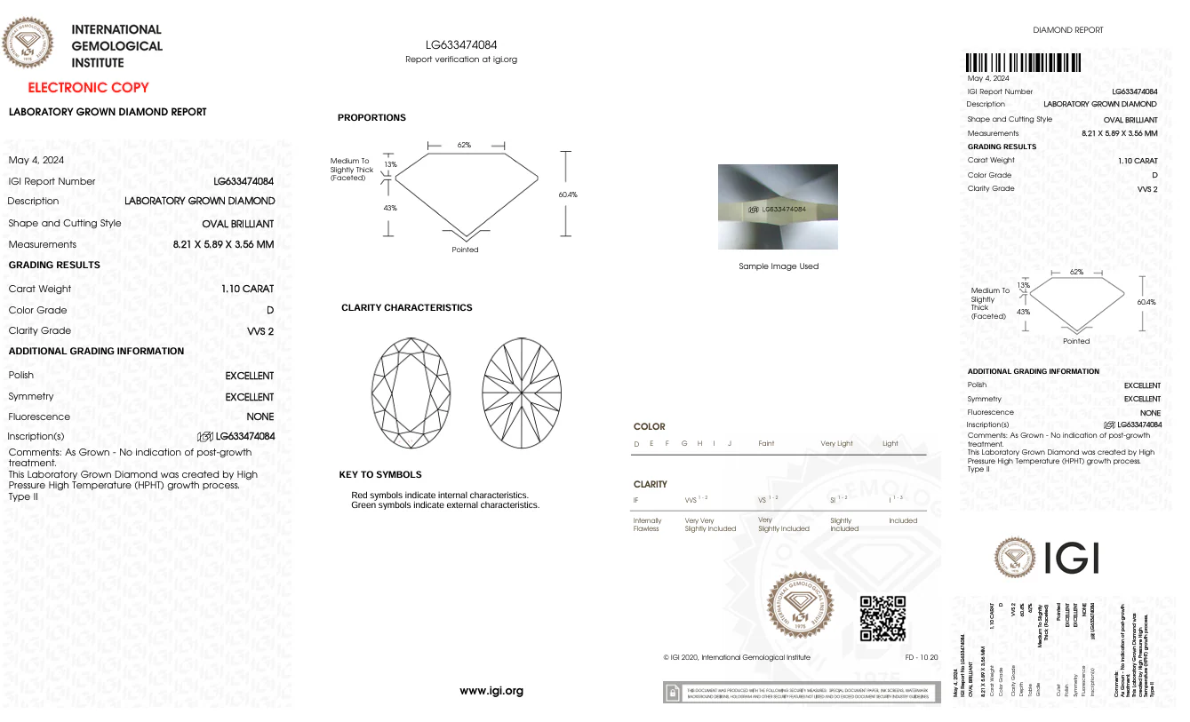 1.1 Carat Oval Lab Grown Diamond, VVS2/D - Image 2