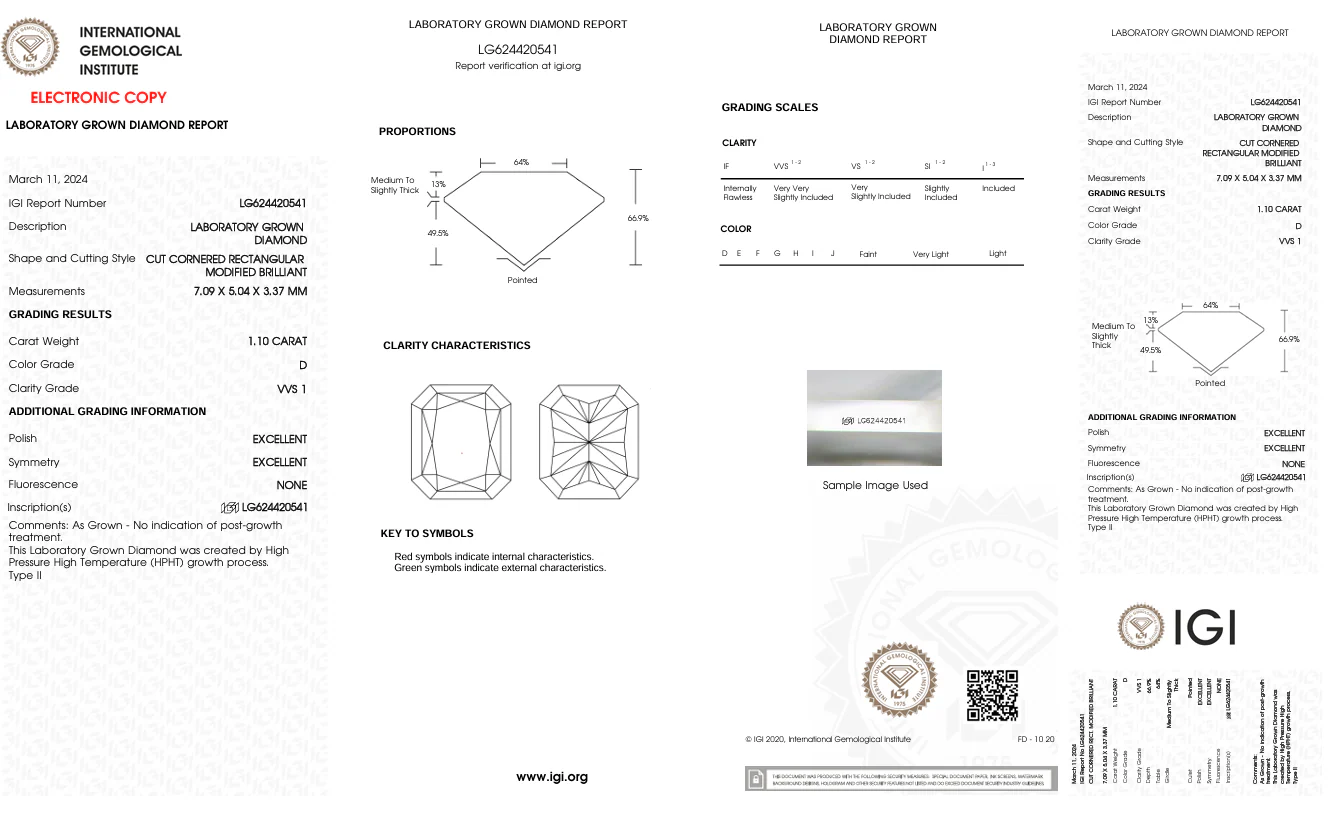 1.1 Carat Radiant Lab Grown Diamond, VVS1/D - Image 2
