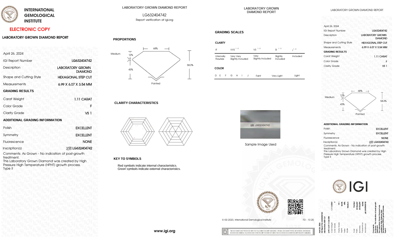 1.11 Carat Hexagonal Lab Grown Diamond, VS1/F - Image 2