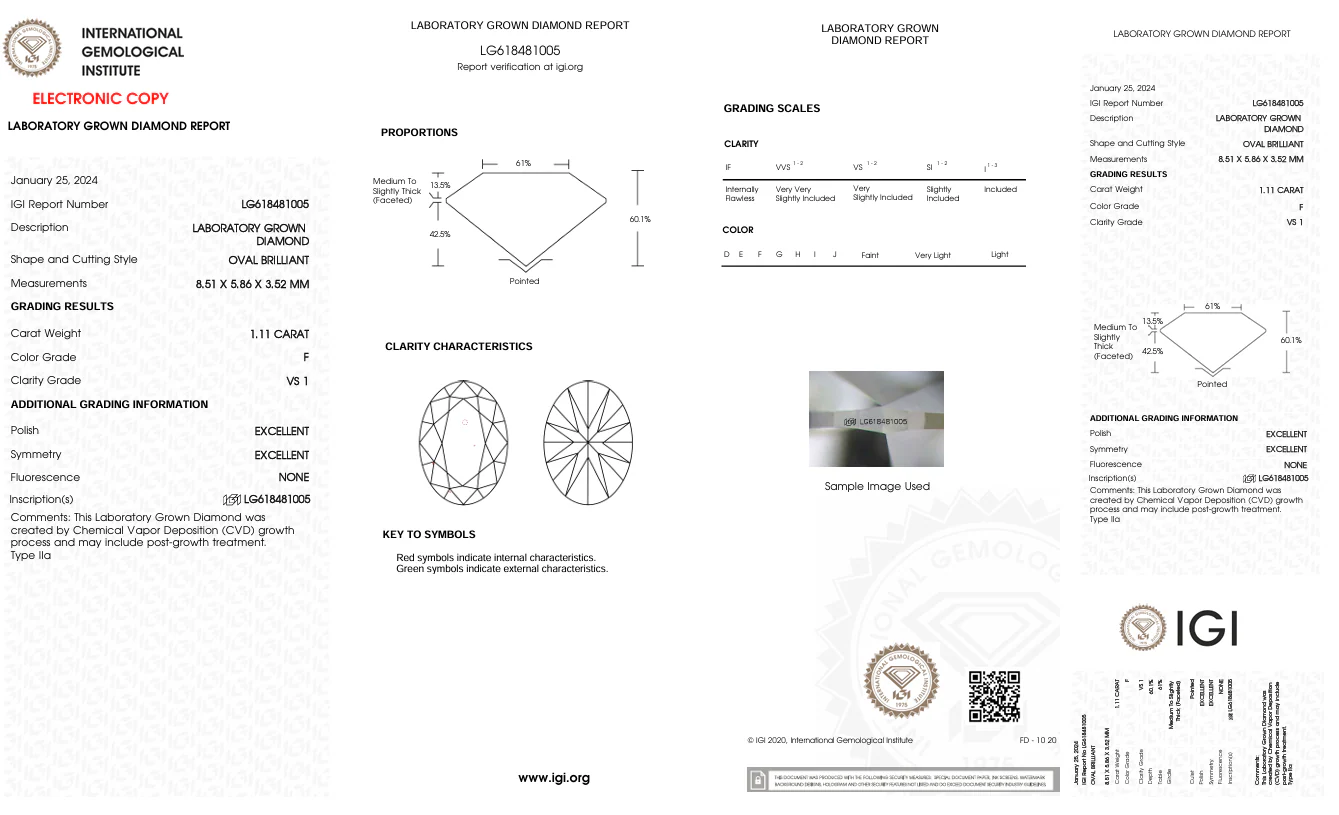 1.11 Carat Oval Lab Grown Diamond, VS1/E - Image 2