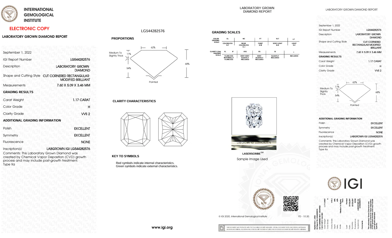 1.17 Carat Radiant Lab Grown Diamond, VVS2/H - Image 2