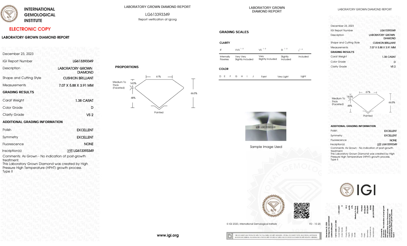 1.38 Carat Long Cushion Lab Grown Diamond, VS2/D - Image 2