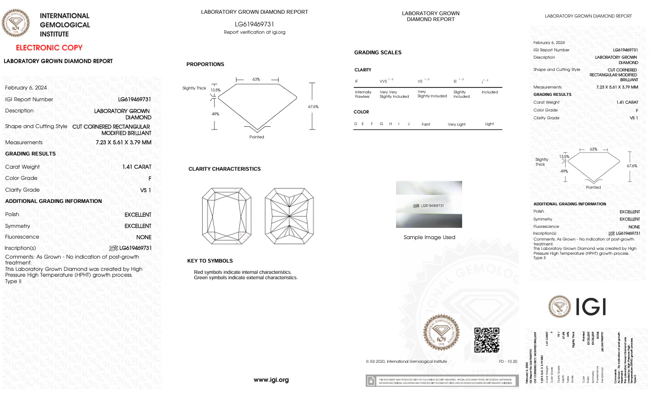1.41 Carat Radiant Lab Grown Diamond, VS1/F - Image 2