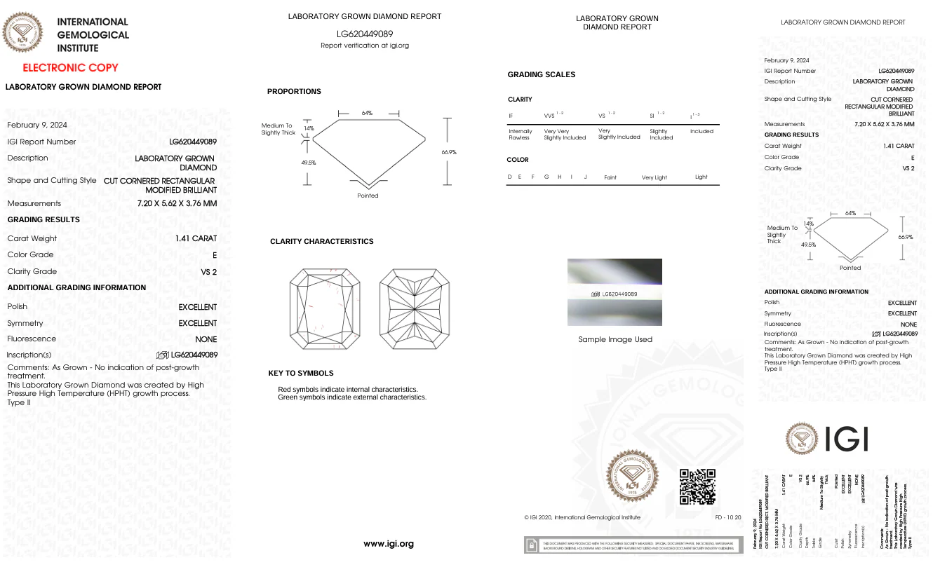 1.41 Carat Radiant Lab Grown Diamond, VS2/E - Image 2