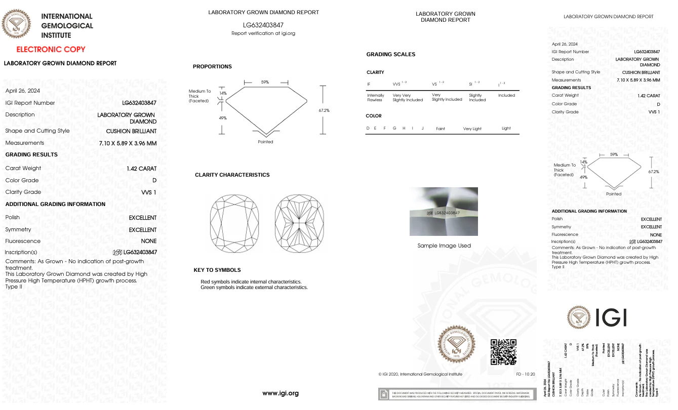 1.42 Carat Long Cushion Lab Grown Diamond, VVS1/D - Image 2