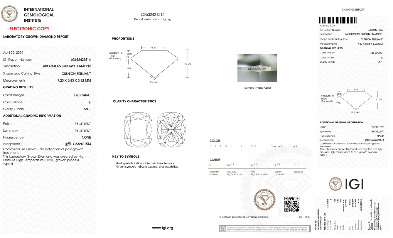 1.43 Carat Long Cushion Lab Grown Diamond, VS1/E - Image 2
