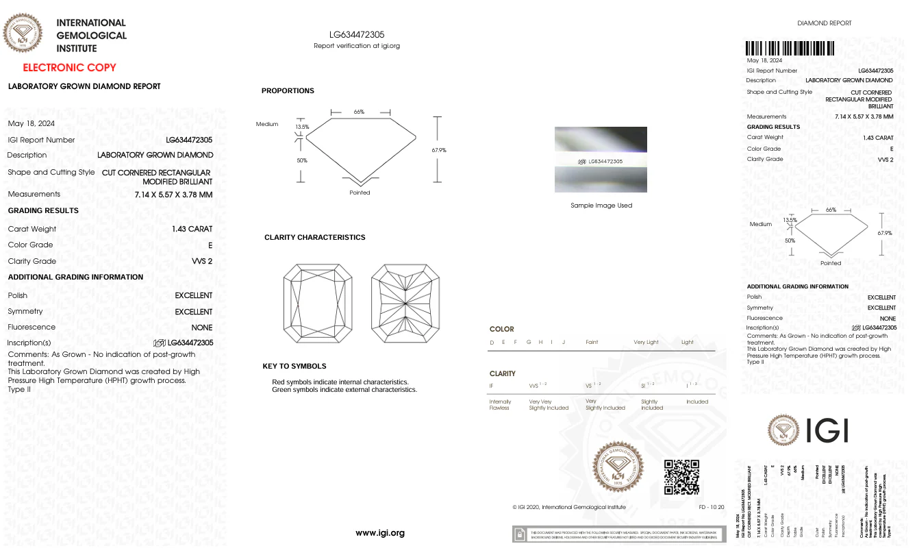 1.43 Carat Radiant Lab Grown Diamond, VVS2/E - Image 2