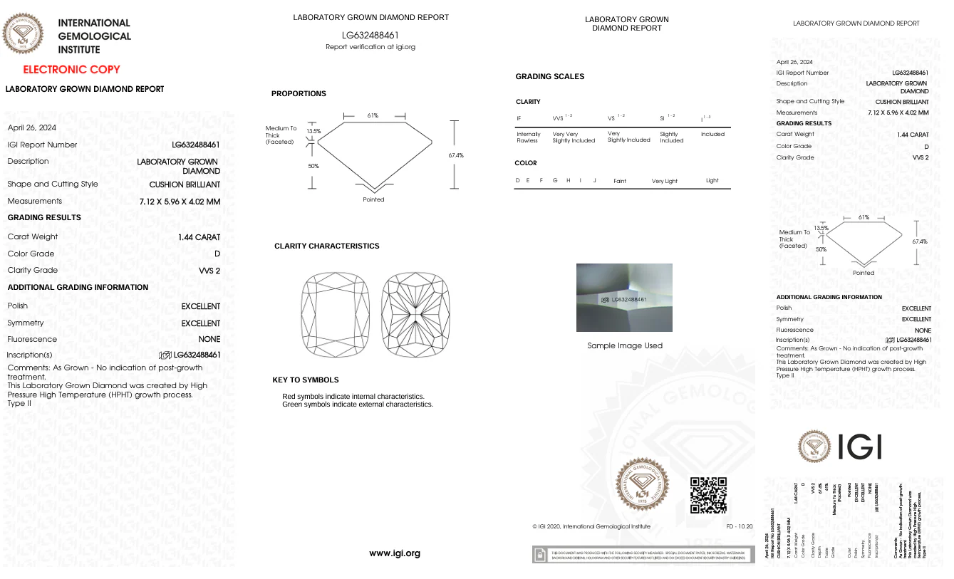 1.44 Carat Long Cushion Lab Grown Diamond, VVS2/D - Image 2