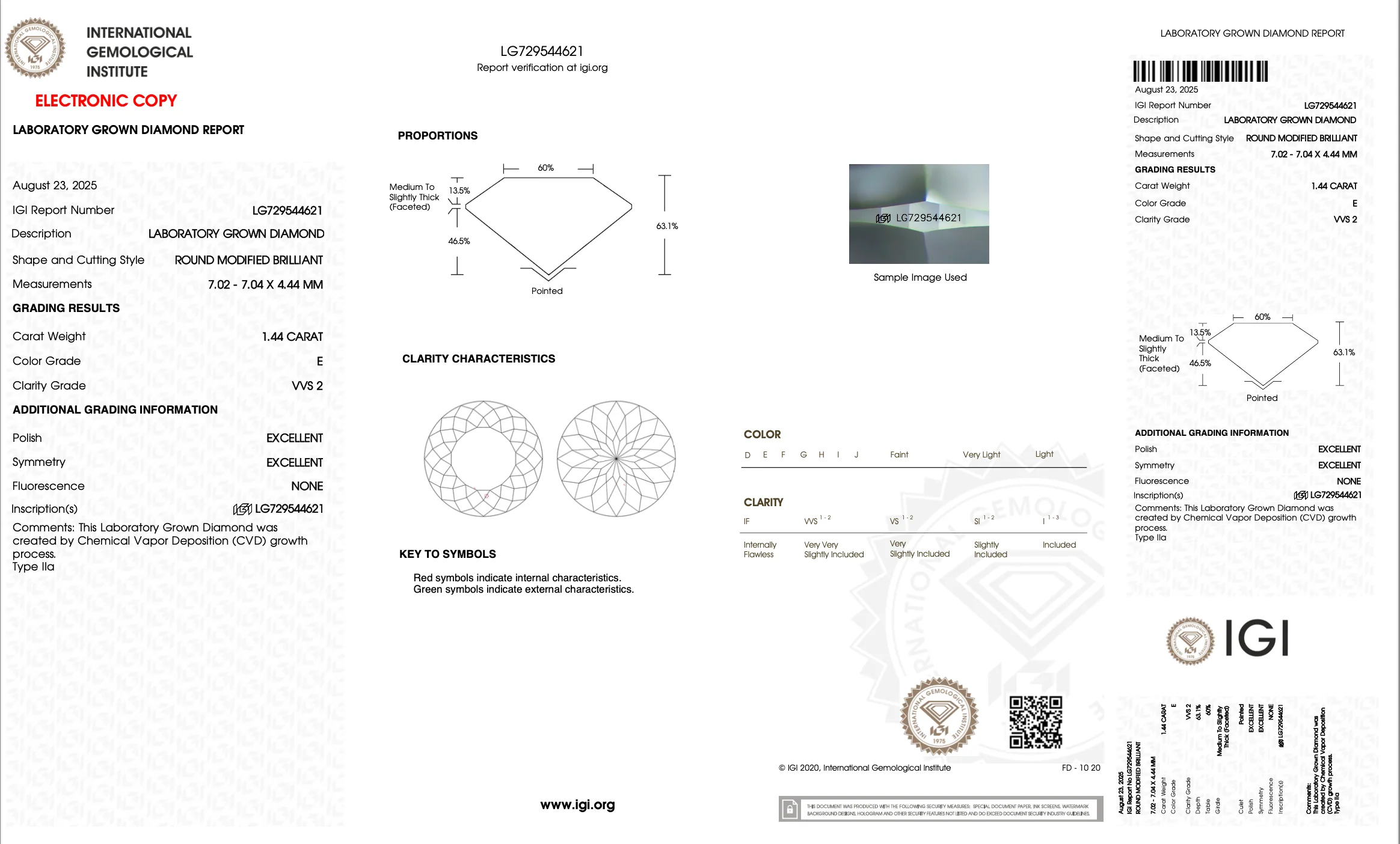 1.44 Carat Portuguese Cut Lab-Grown Diamond, E Color, VVS2 Clarity, IGI Certified - Image 2
