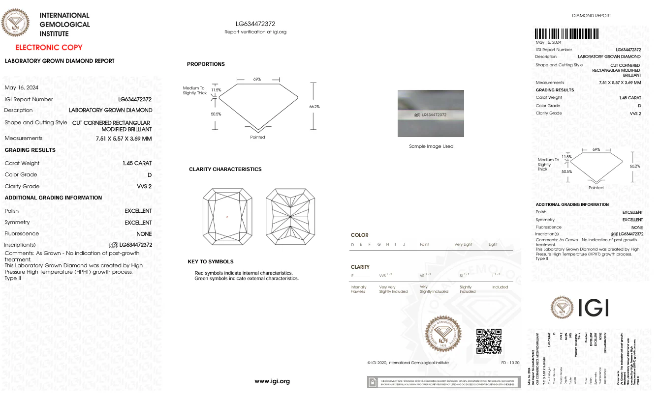1.45 Carat Radiant Lab Grown Diamond, VVS2/D - Image 2
