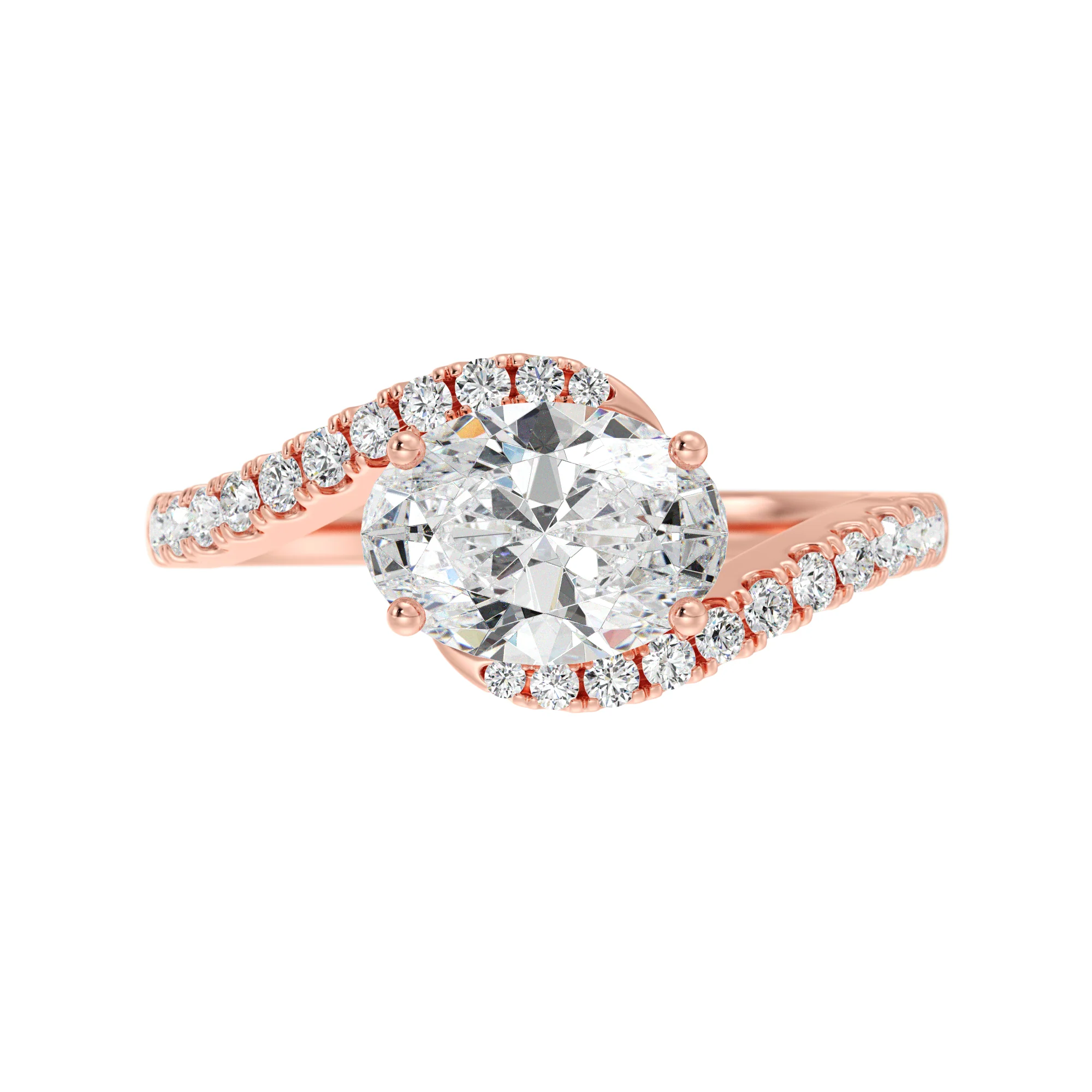 1.50 Carat Oval Cut Lab Grown Diamond Bypass Engagement Ring with Pavé Accents in 18K Gold - Image 8