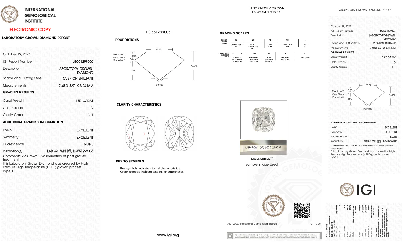 1.52 Carat Long Cushion Lab Grown Diamond, SI1/D - Image 2