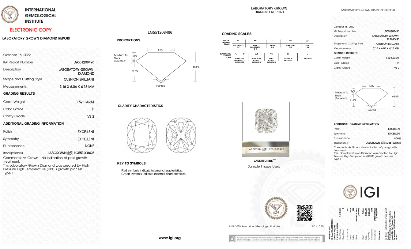 1.52 Carat Long Cushion Lab Grown Diamond, VS2/D - Image 2