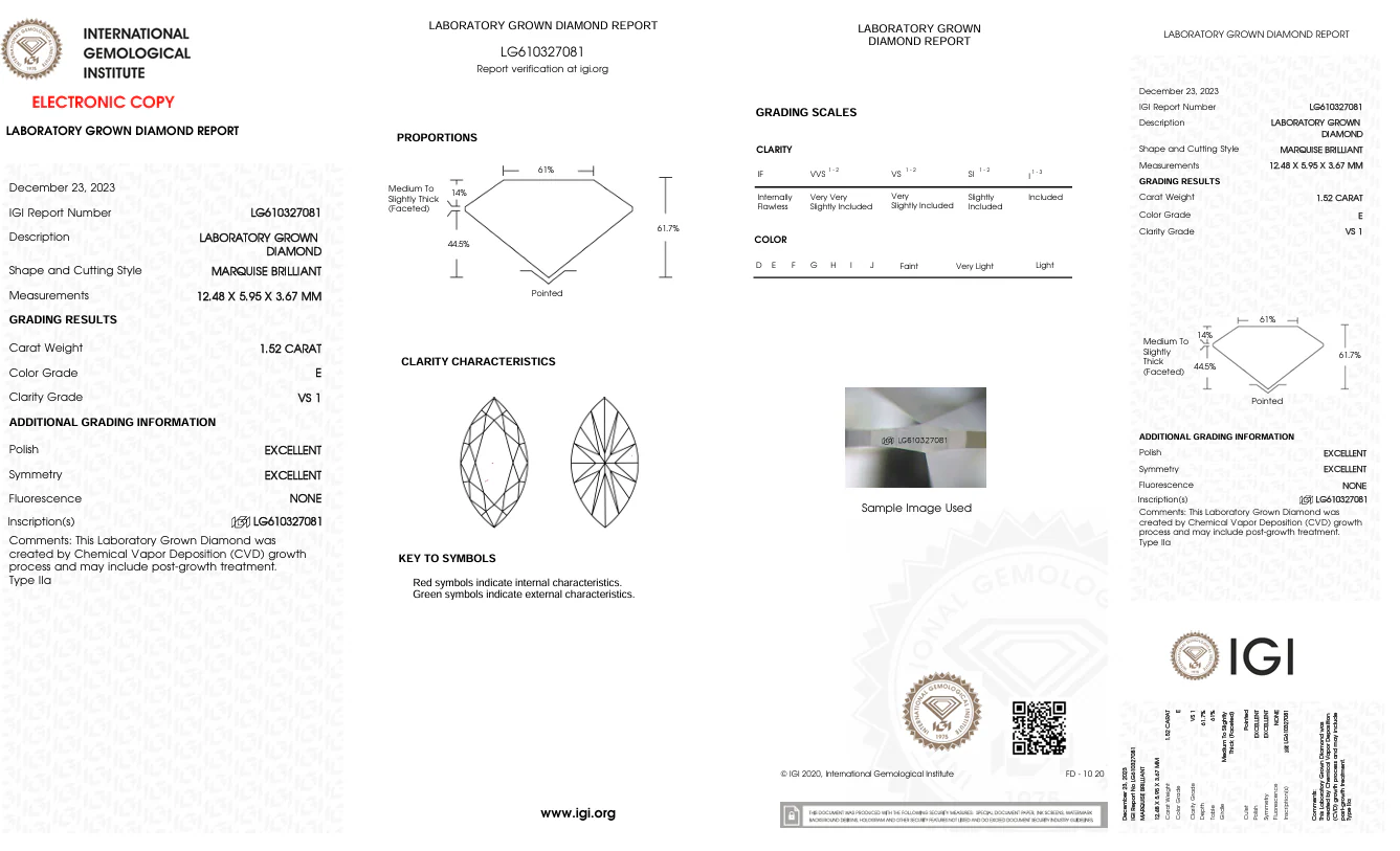 1.52 Carat Marquise Lab Grown Diamond, VS1/E - Image 2