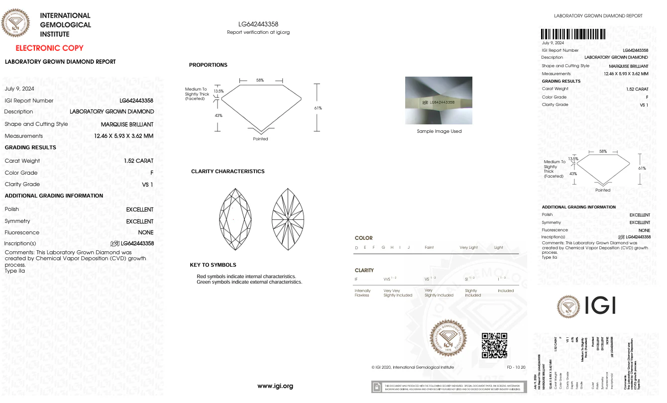 1.52 Carat Marquise Lab Grown Diamond, VS1/F - Image 2
