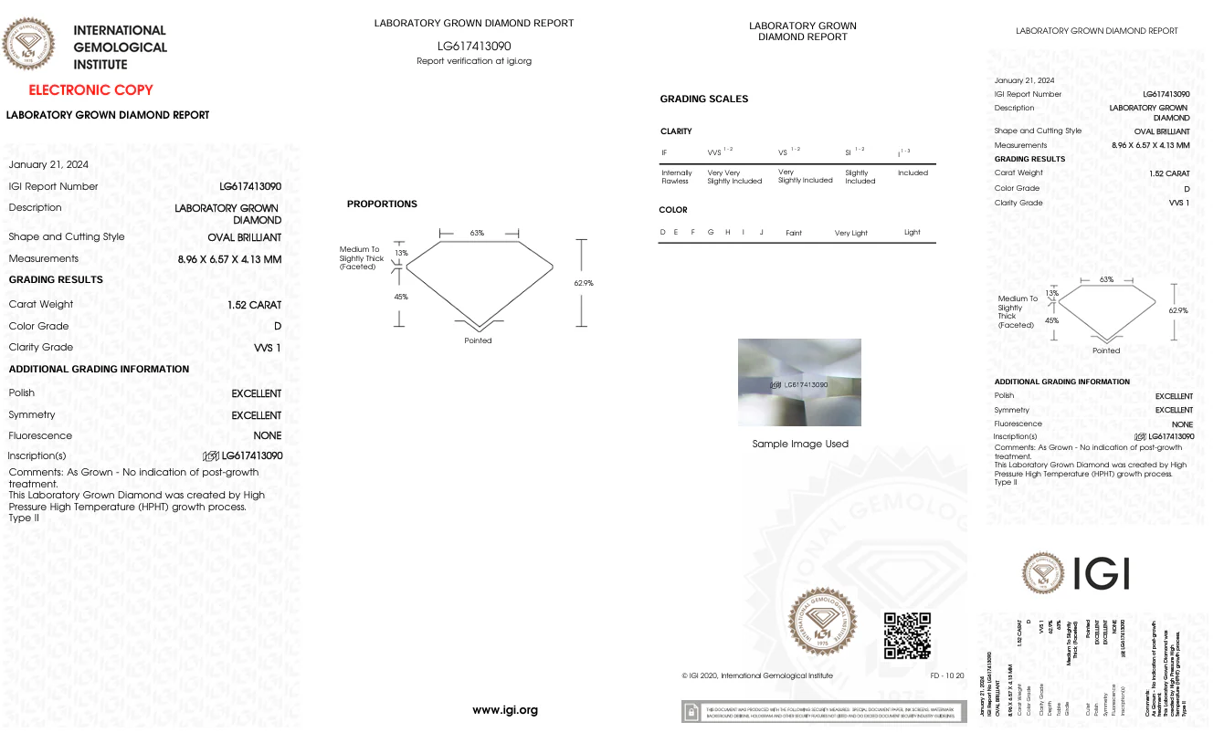 1.52 Carat Oval Lab Grown Diamond, VVS1/D - Image 2
