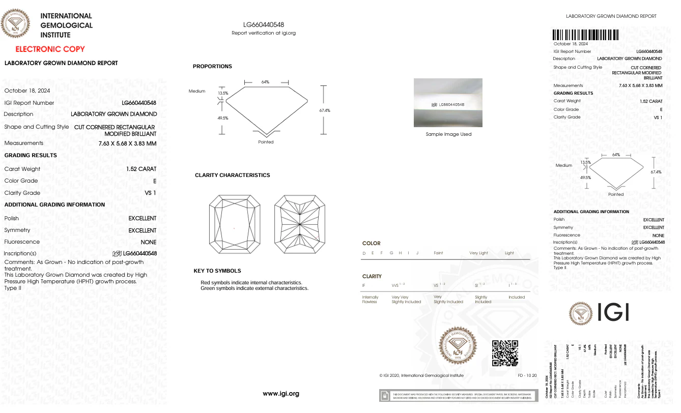 1.52 Carat Radiant Lab Grown Diamond, VS1/E - Image 2